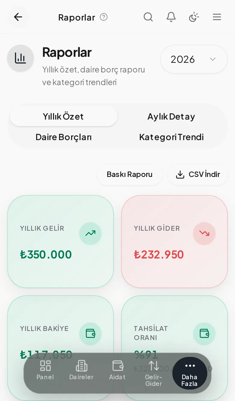 Raporlar — yıllık özet ve analiz